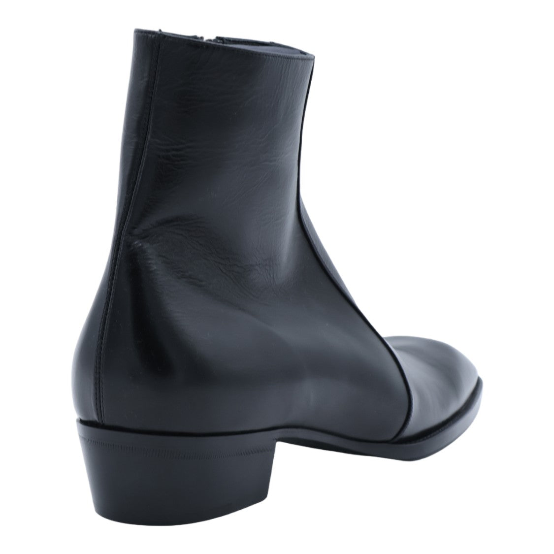 Saint Laurent Pointed-Toe Low Block Heel Leather Boots
