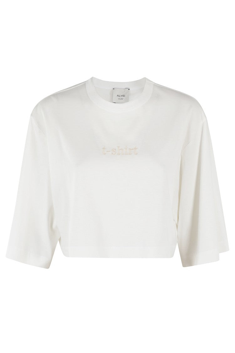 Alysi Cropped Cotton T-Shirt With Subtle Embroidery
