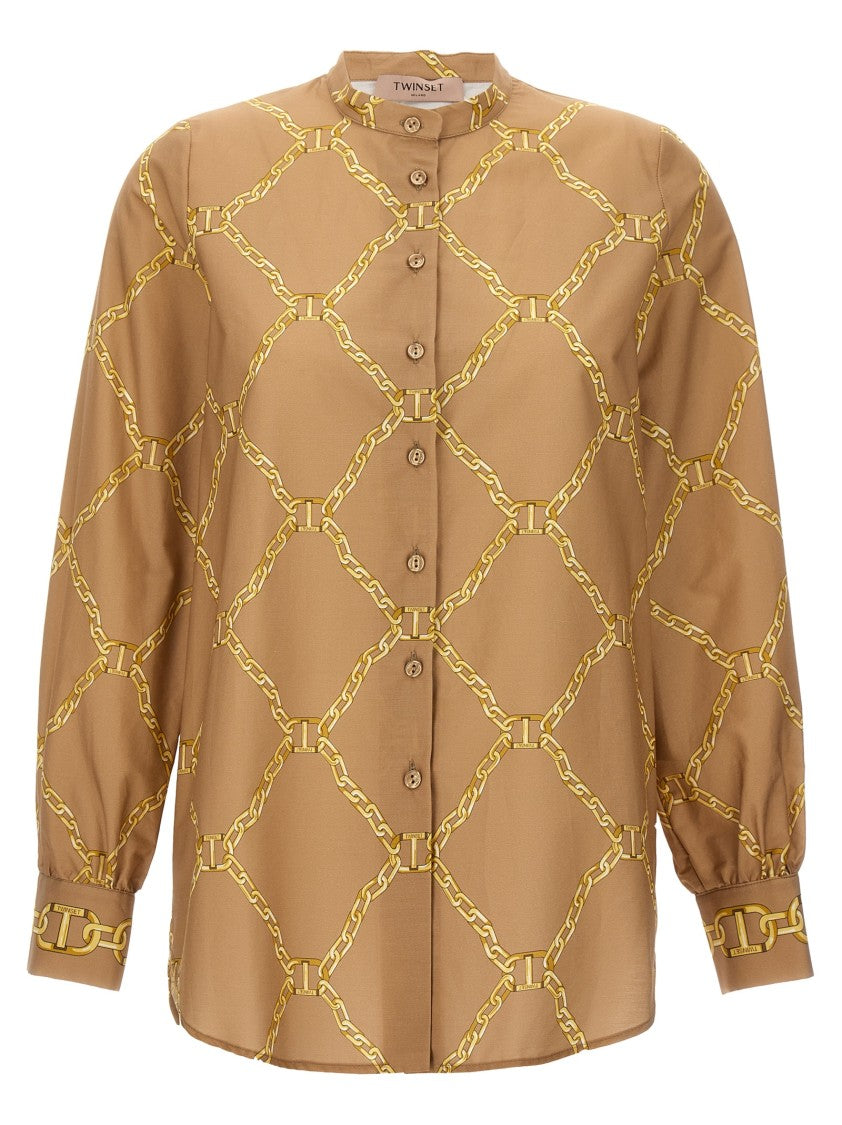 Twin-Set Chain Print Cotton Poplin Shirt