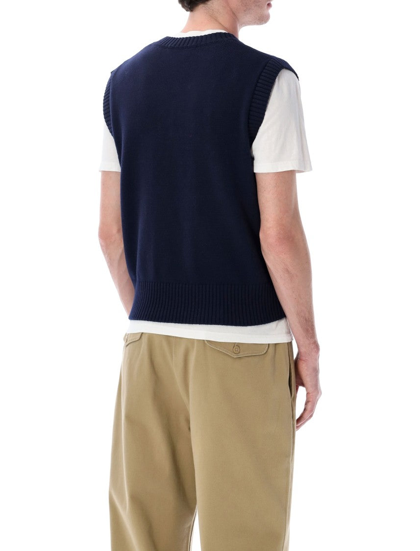 Ami Paris Sleeveless Knit Vest With V-Neck And Intarsia Detail