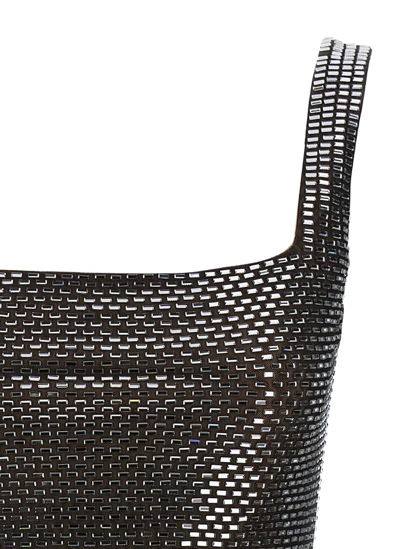 Self-Portrait Gunmetal Rhinestone Mesh Mini Dress