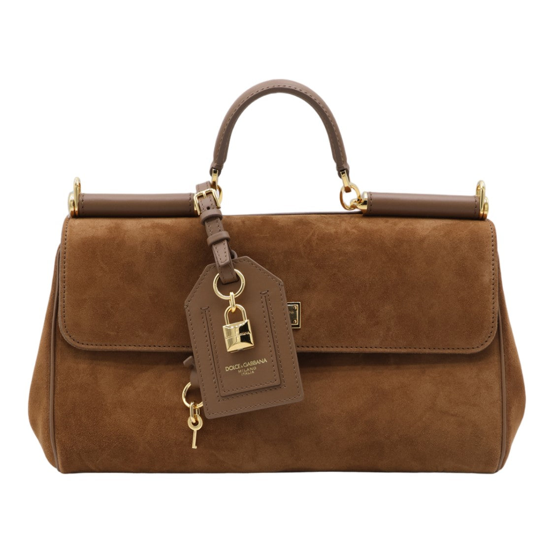 Dolce & Gabbana Structured Brown Suede Handbag With Leather Accents And Detachable Strap