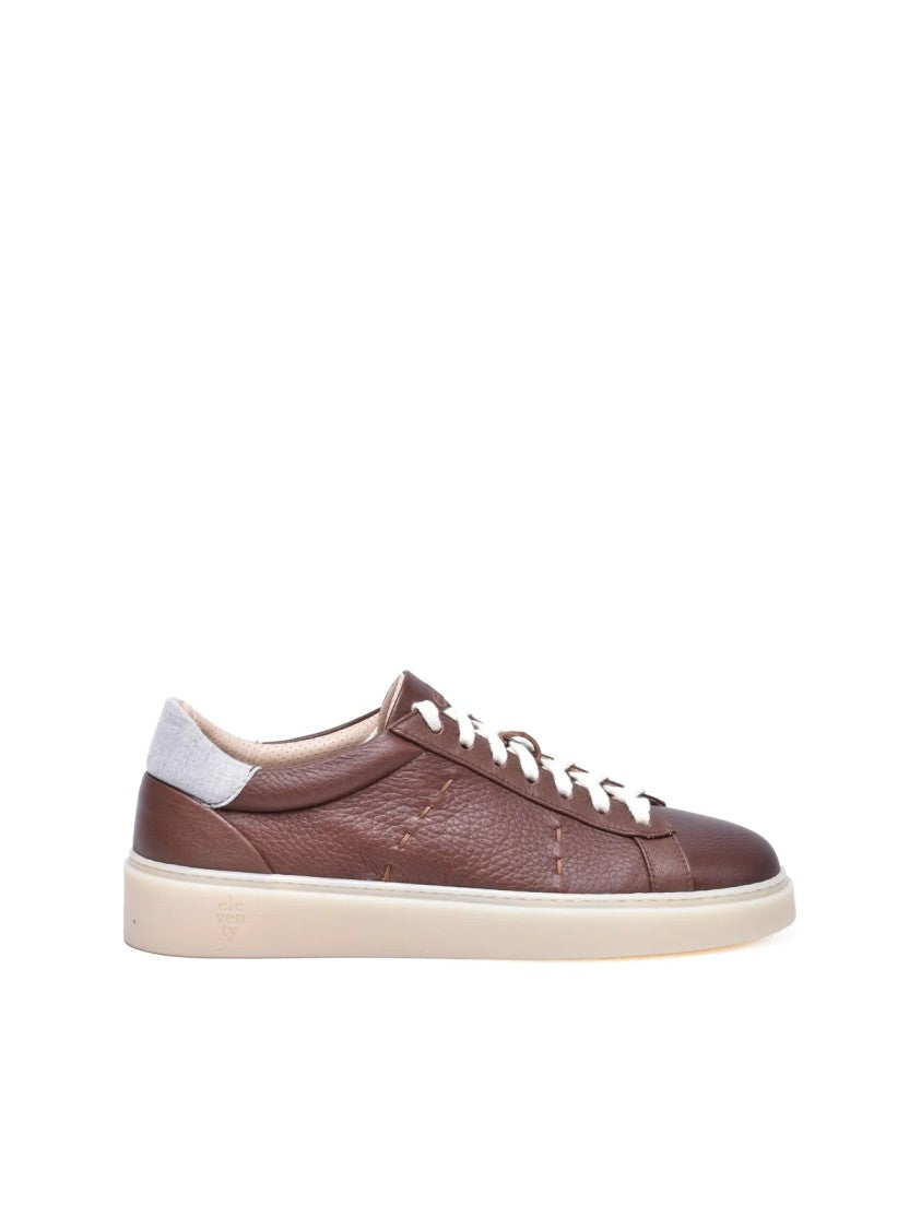 Eleventy Brown Hammered Leather Sneakers