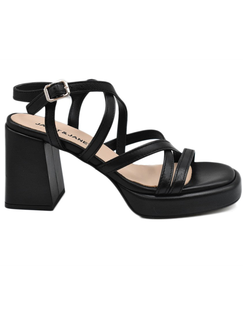 Janet & Janet Black Leather Strap Sandals
