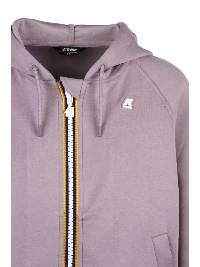 K-Way Purple Striped Trim Drawstring Hood Zip Hoodie