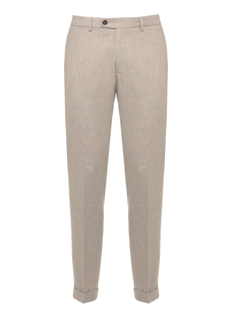 Devore Beige Tailored Wool Straight-Leg Pants