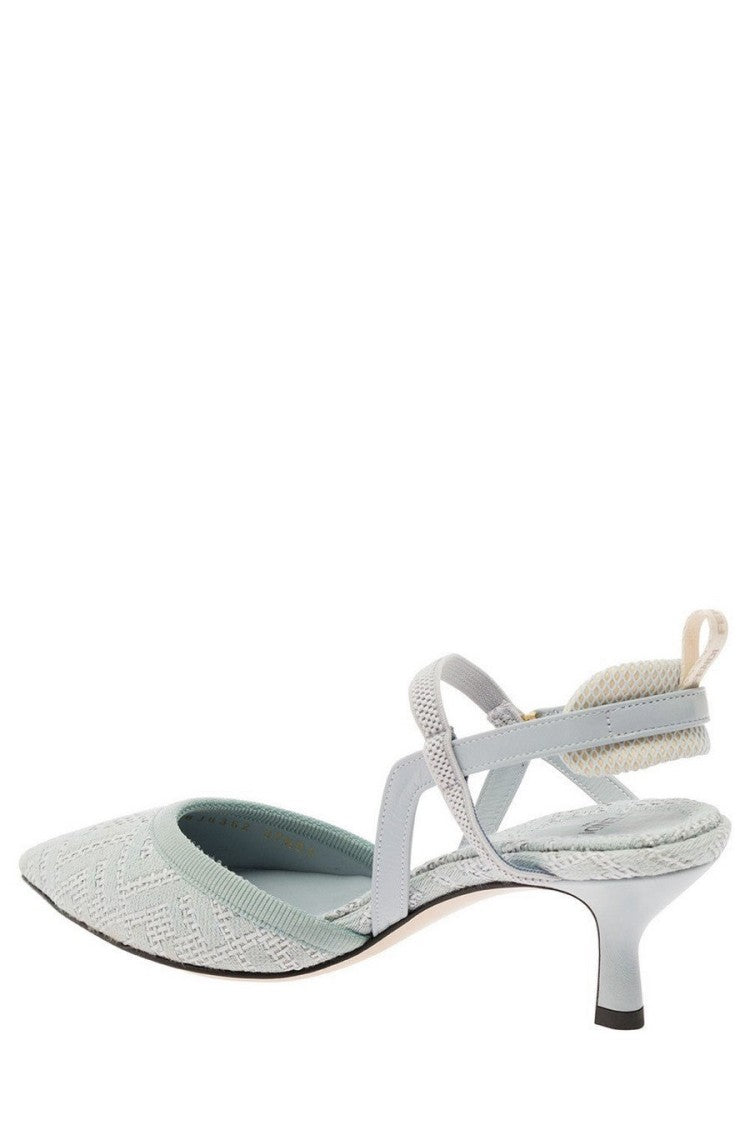 Fendi Sky Blue Fabric Jacquard Slingback Sandal