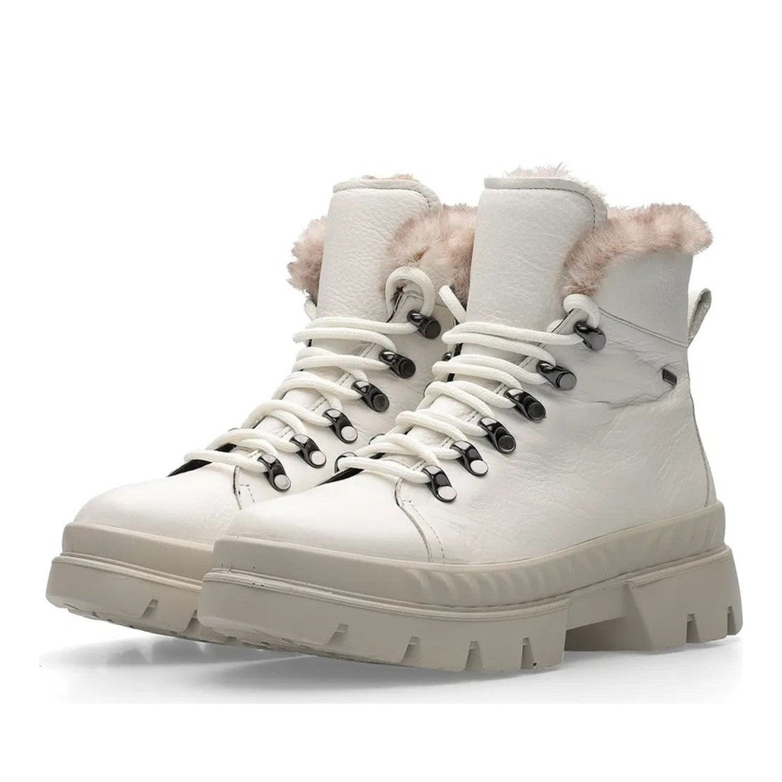 Ara Beige Mood Insulated Plush Collar Leather Ankle Boots