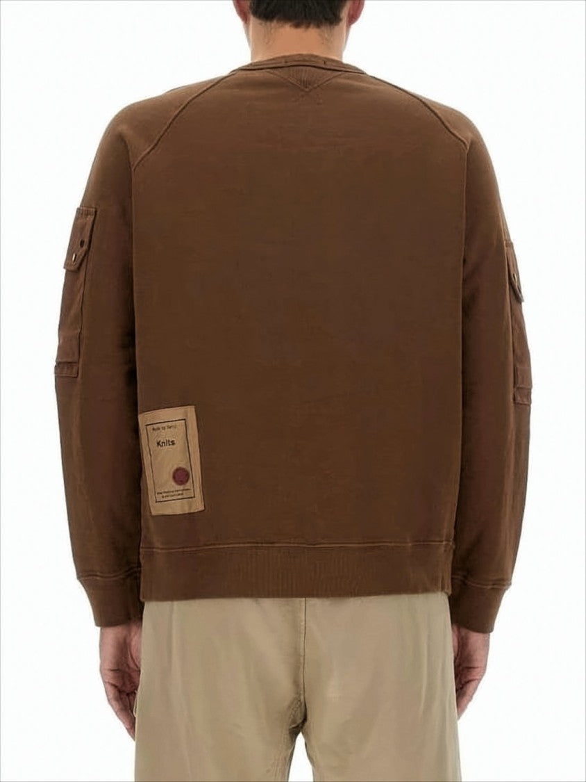 Ten C Long-Sleeve Brown Crew Neck Top