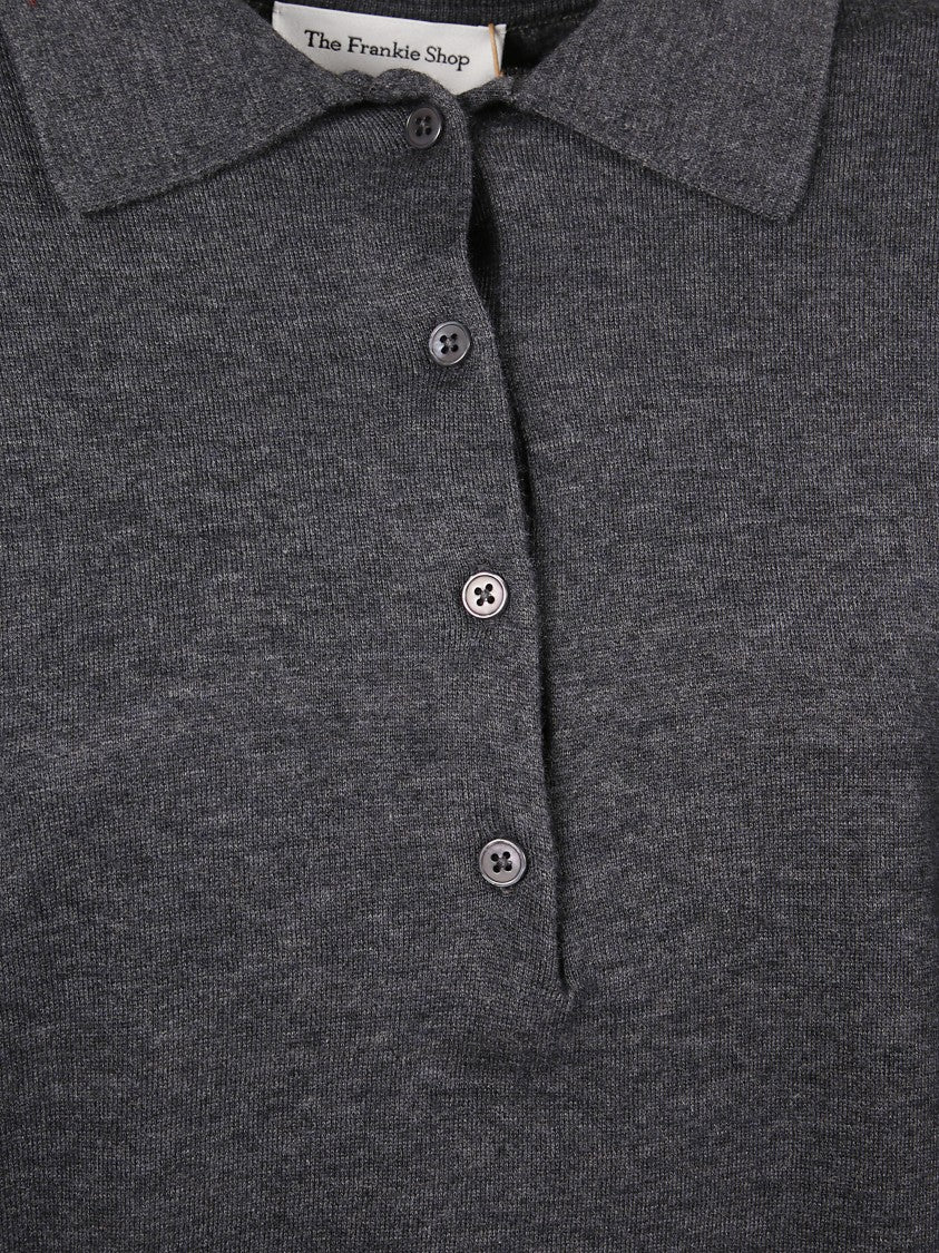 The Frankie Shop Cropped Padded Knit Polo With Classic Collar
