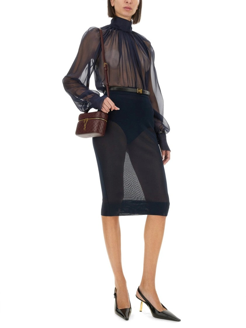 Saint Laurent Silk Turtleneck Blouse With Gathered Neckline