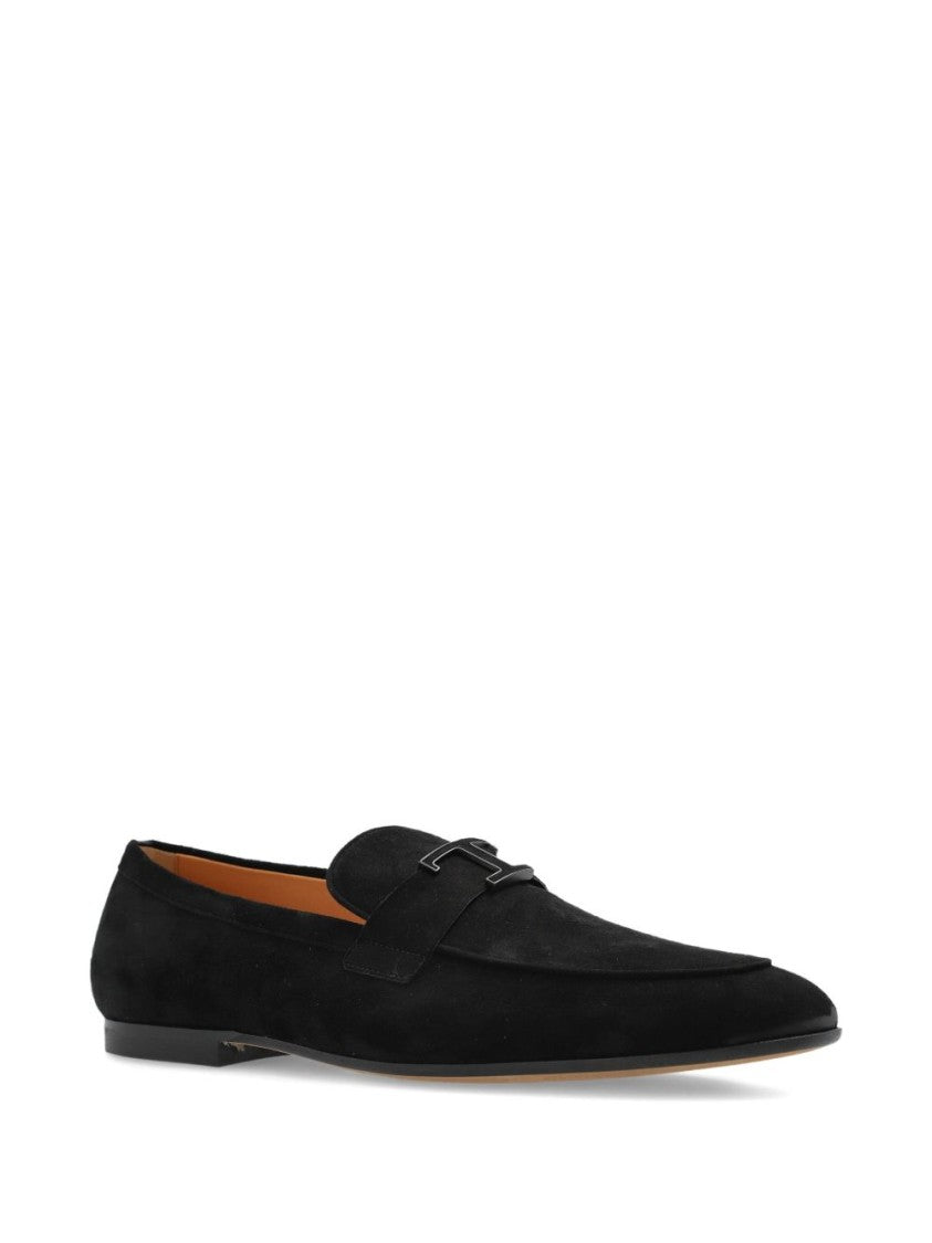 Tod's Black Suede Almond Toe Logo Flats