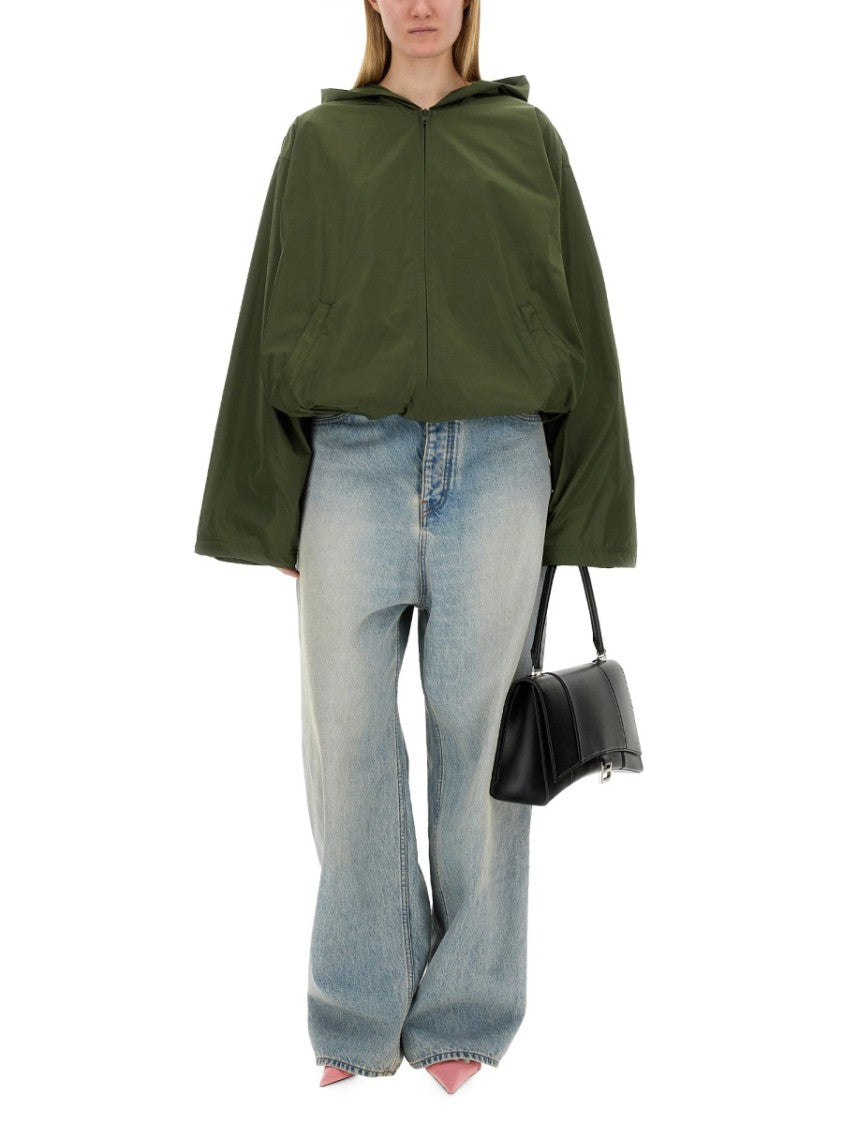 Balenciaga Structured Neutrals Hooded Jacket With Front Zipper Closure