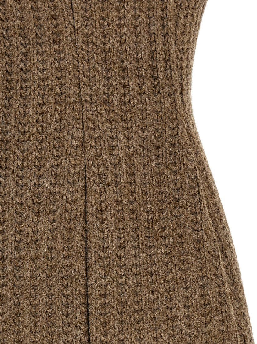 Giuseppe Di Morabito Brown Knitted Wool Mini Dress With Brooch Detail
