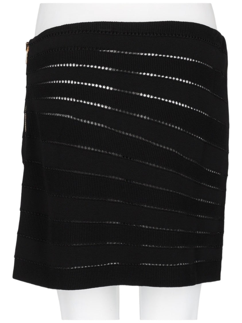 Balmain Fitted Mini Skirt With Horizontal Textured Bands And Subtle Sheen