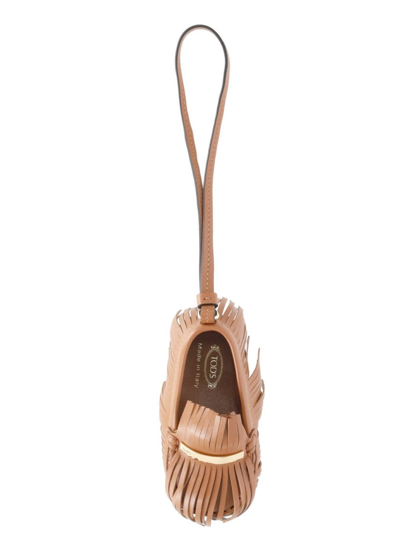 Tod's Fringed Leather Keychain With Moccasin Design