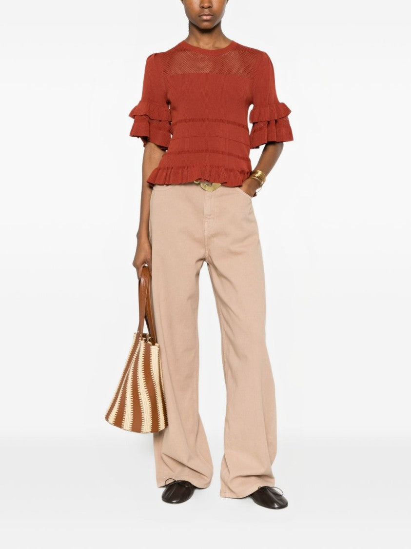 Twin-Set Henna Brown Knitted Ruffled Sweater