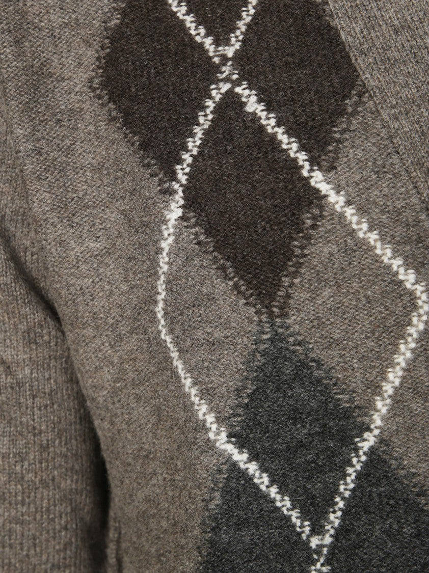 Paolo Pecora Classic Argyle Knit Cardigan With V-Neckline