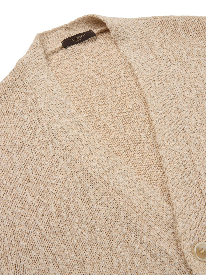 Zanone Neutral Textured Knit Button-Down Cardigan