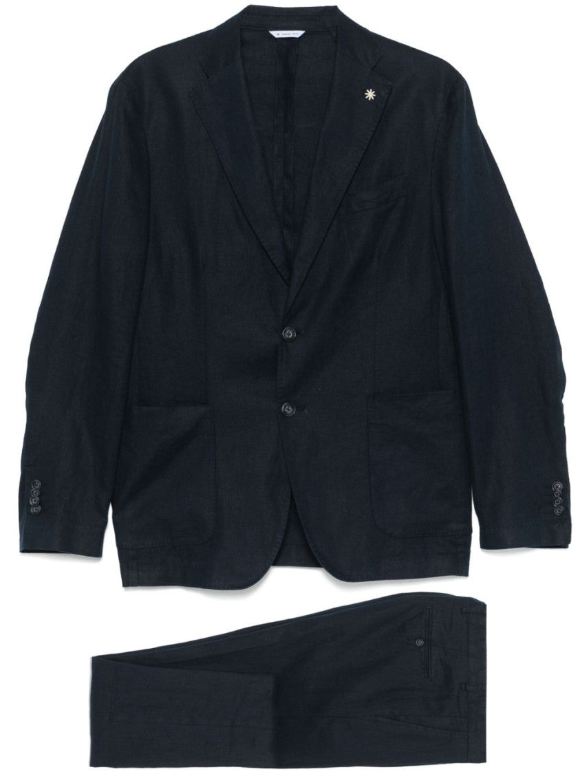 Manuel Ritz Tailored Navy Blue Two-Piece Linen Suit
