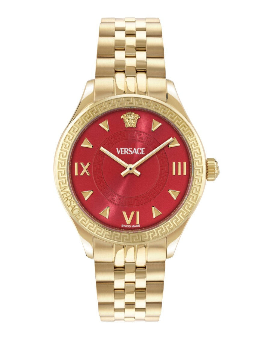 Versace Hellenyium Bracelet Watch With Red Sunray Dial