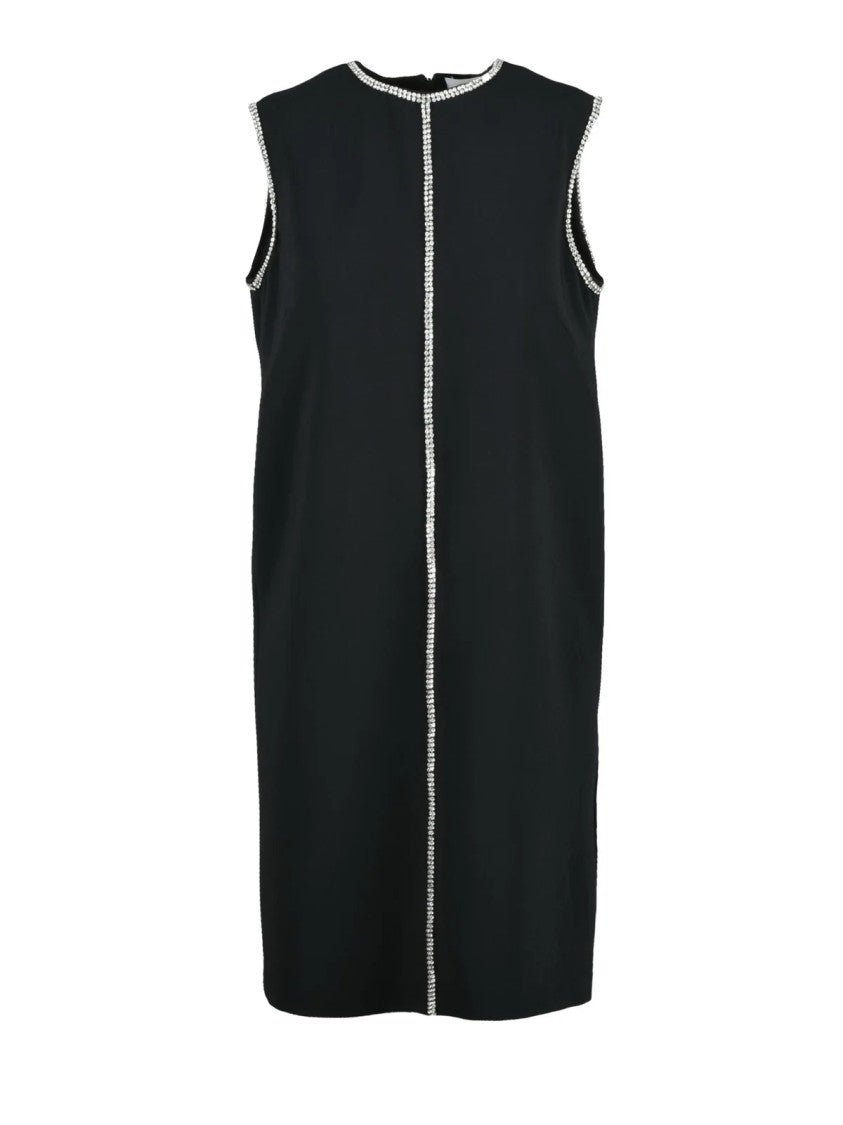 Sportmax Sleeveless Black Viscose Stretch Dress With Rhinestone Embellishments