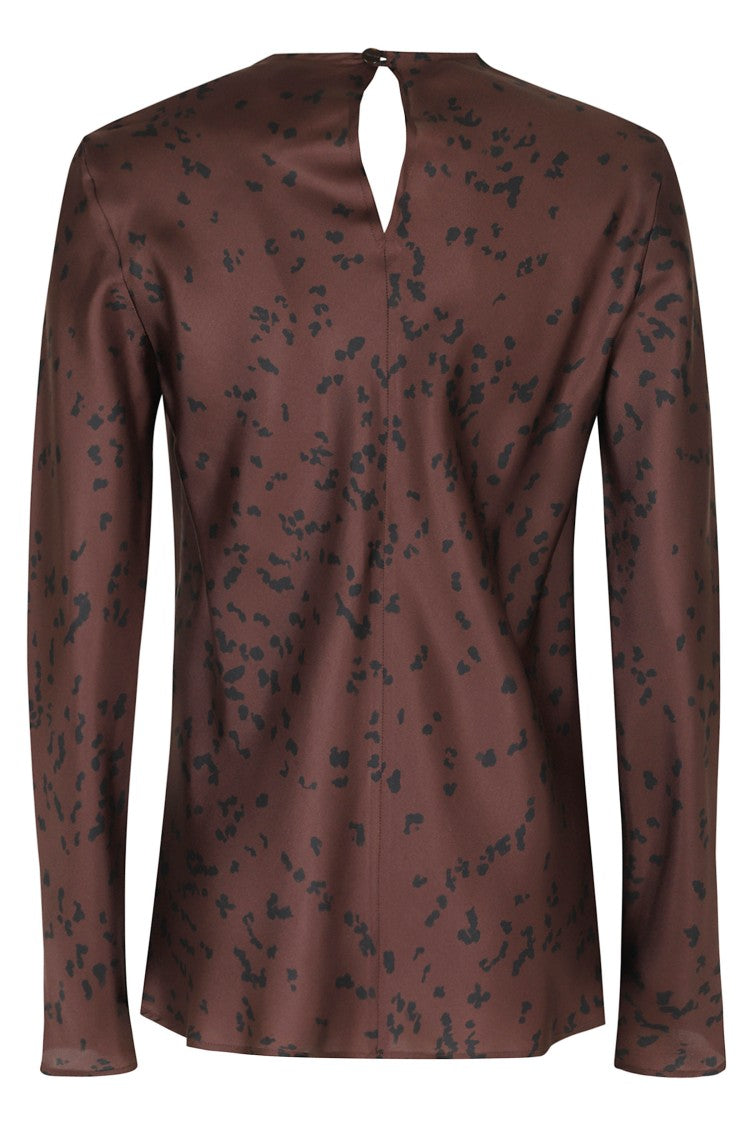 Alysi Cocoa Speckled Print Silk Blouse