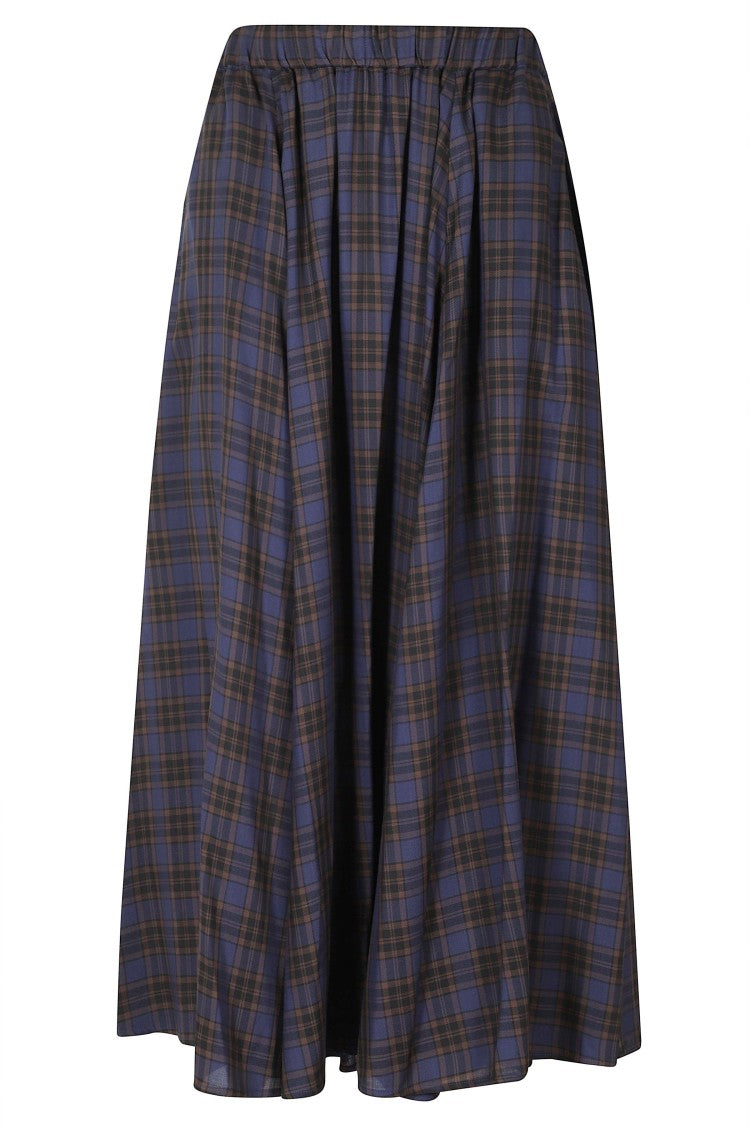 Aspesi Blue Flared Checkered Modal Skirt