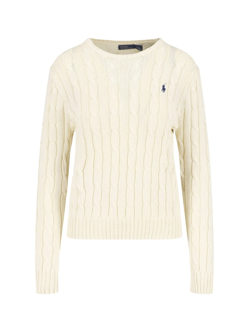 Polo Ralph Lauren White Cable Knit Cropped Cotton Sweater