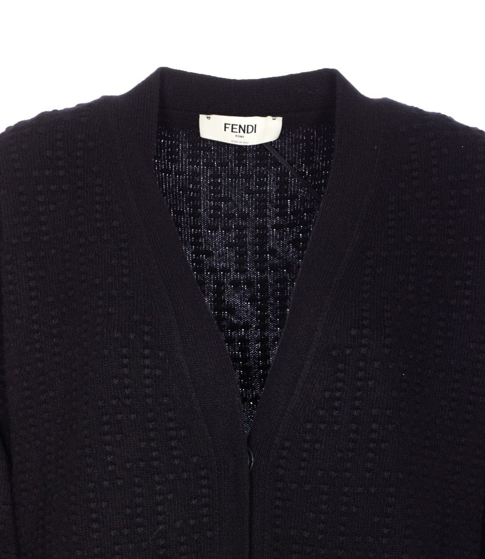 Fendi Textured Knit Cardigan With Deep V-Neckline