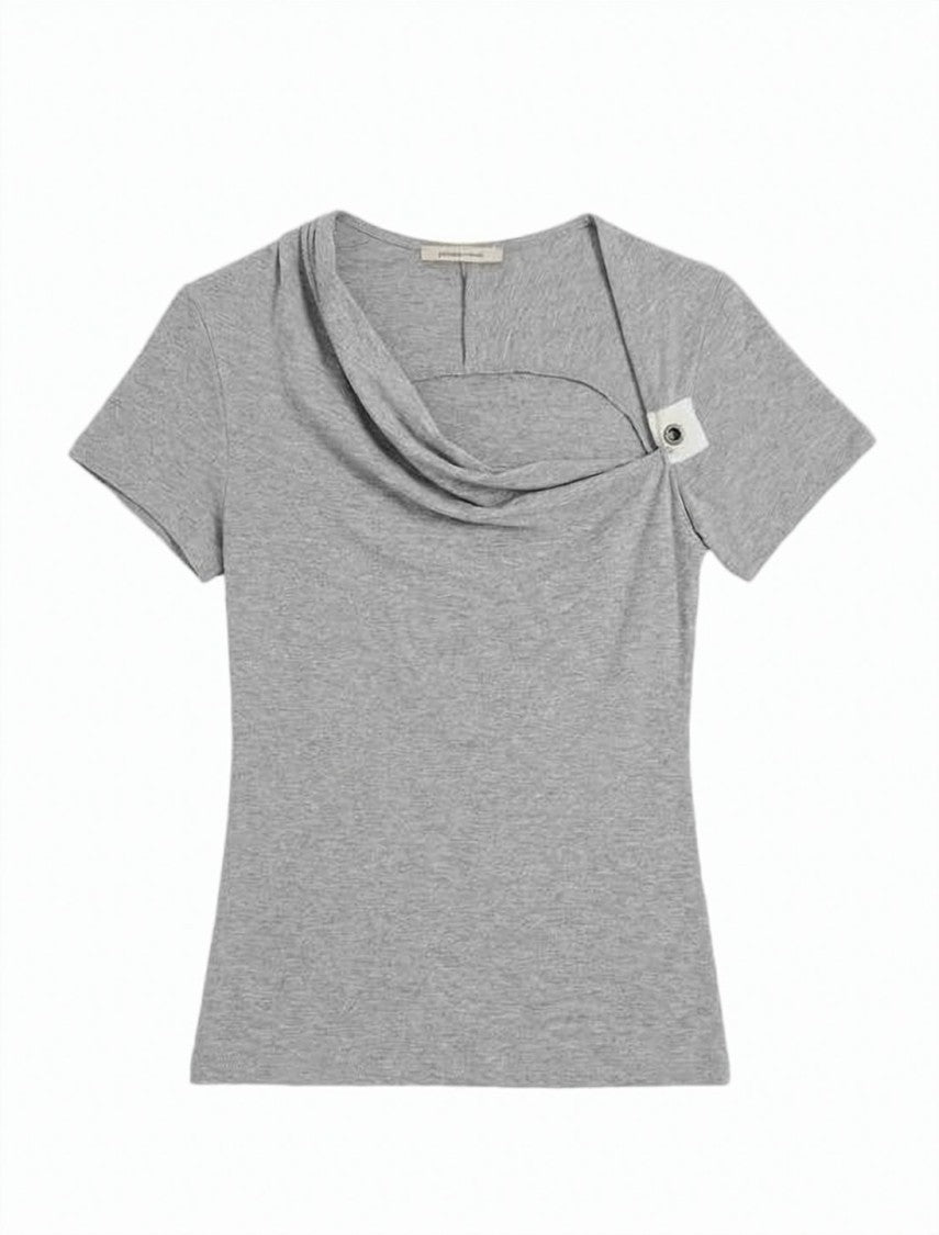 Paloma Wool Asymmetrical Grey Modal Blend Short-Sleeved Top