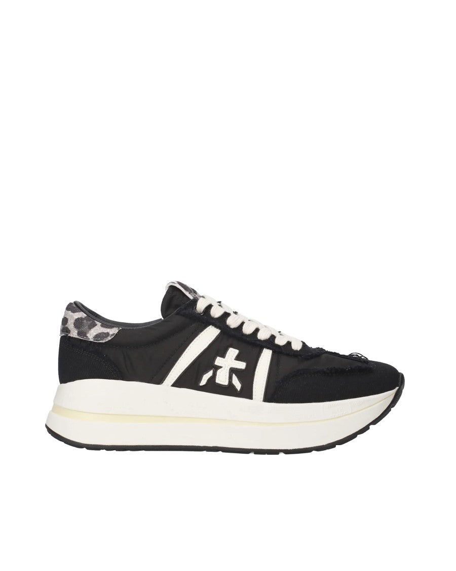Premiata Black Sneakers With Mixed Leather And Glam Detailing