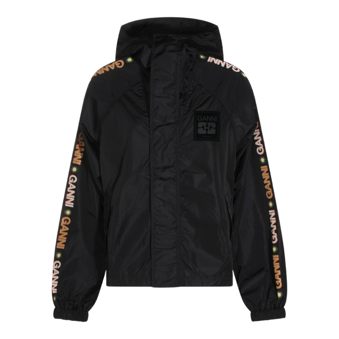 Ganni Graphic Print Logo Hooded Short Coat