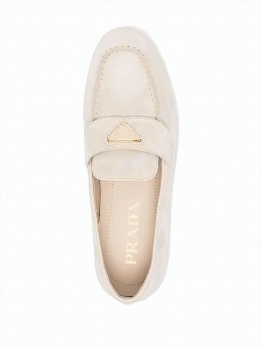 Prada Minimalist Suede And Calf Leather Loafers With Metallic Emblem