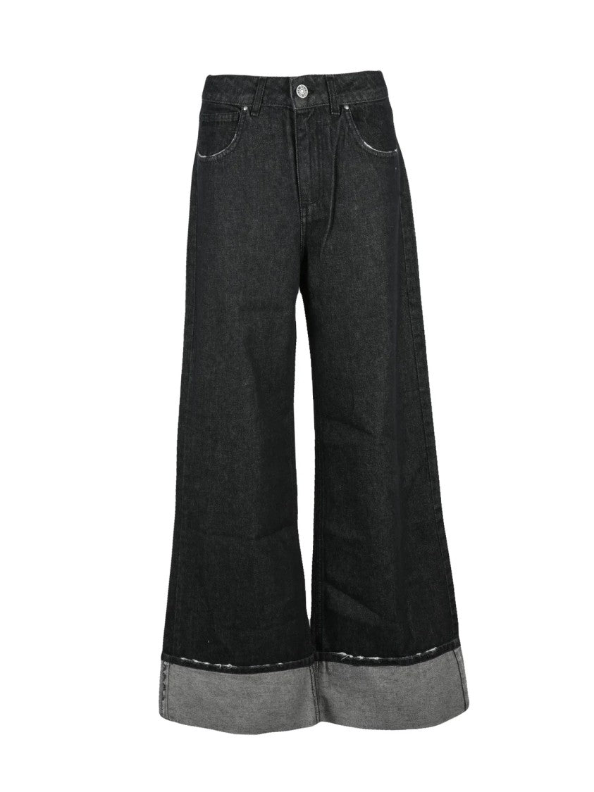 God Save Denim Black High-Waisted Cuffed Wide-Leg Jeans