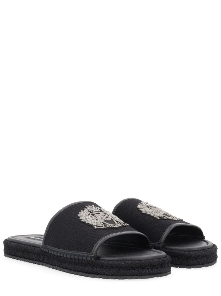 Dolce & Gabbana Embroidered Crest Slide Espadrille Flats