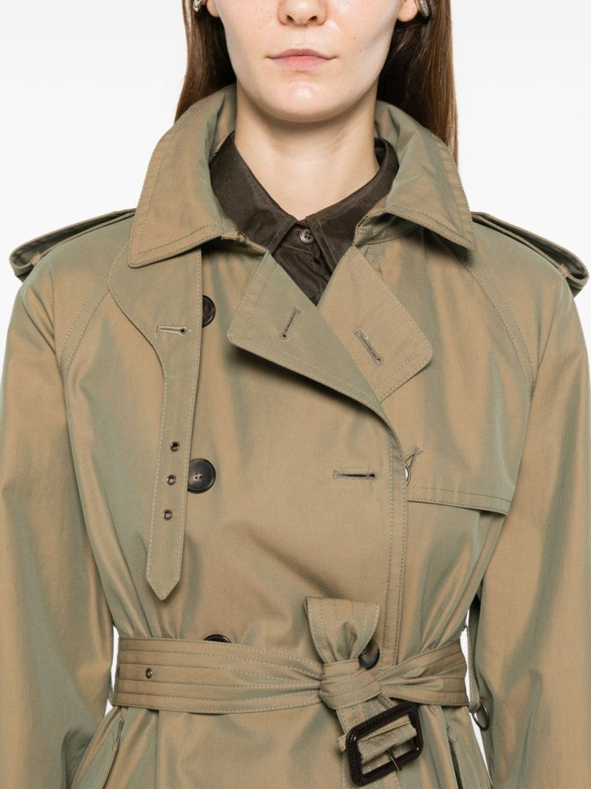 L'impermeabile Green Cotton Trench Coat With Double-Breasted Design