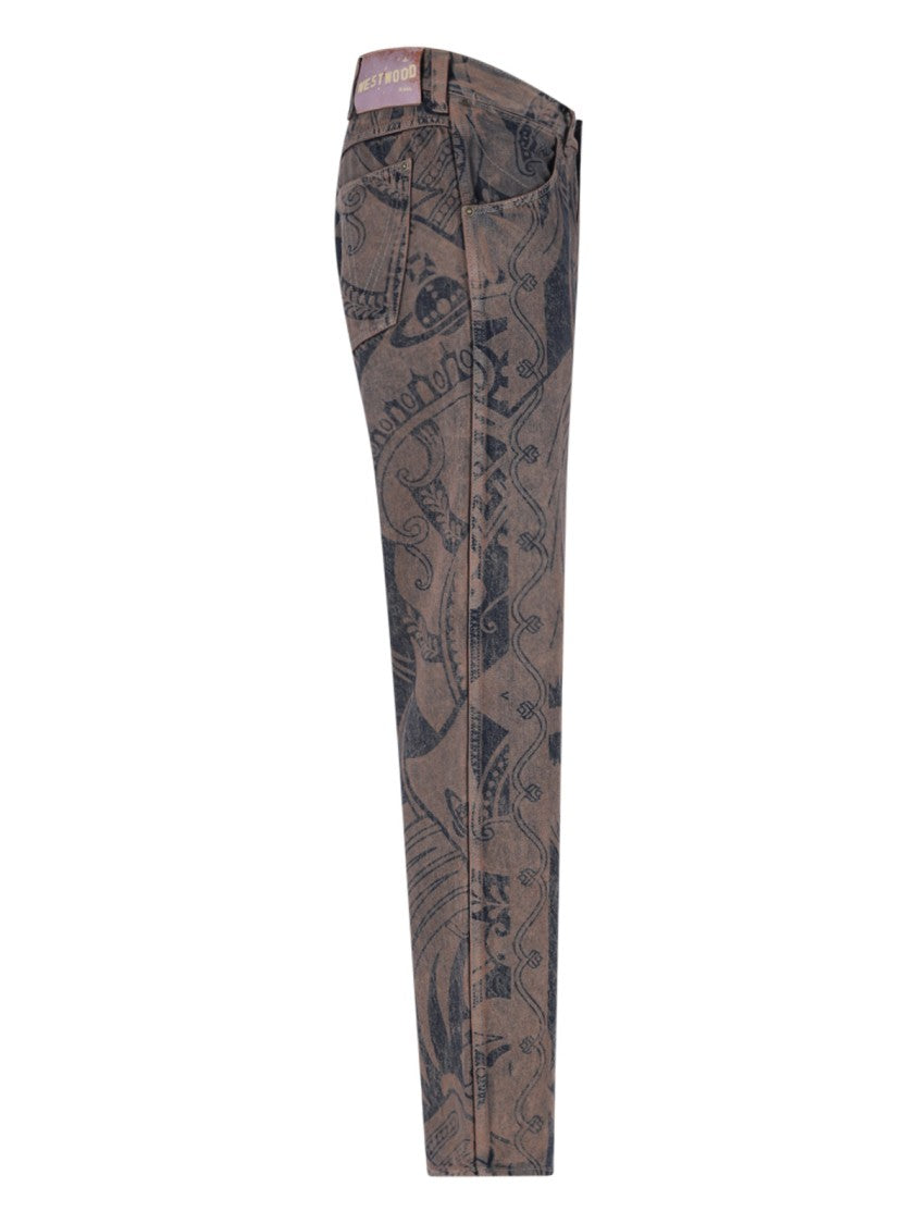 Vivienne Westwood Brown Ranch Abstract Print Cotton Denim Straight-Leg Jeans