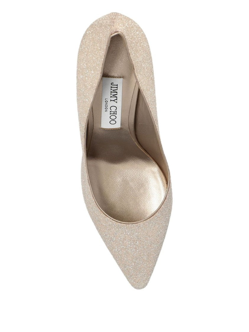 Jimmy Choo Glitter-Finish Pointed Toe Flats With Slim Heel
