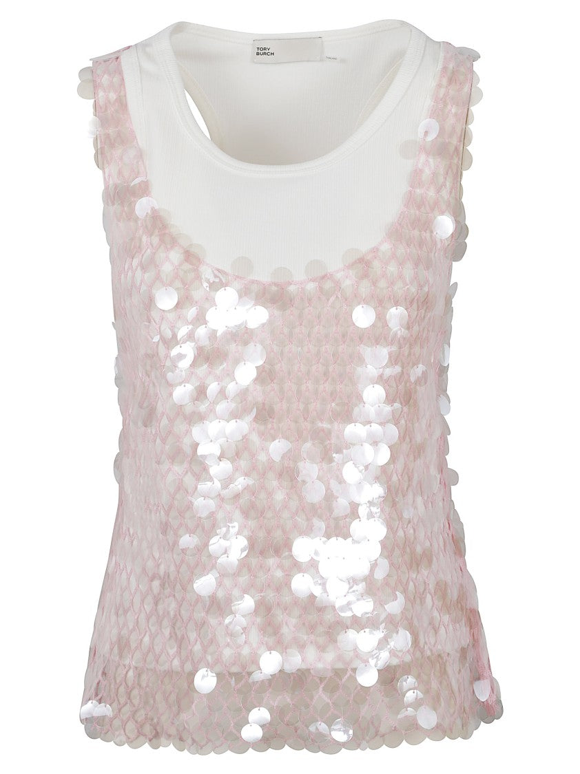 Tory Burch Sequin Mesh Jersey Tank Top