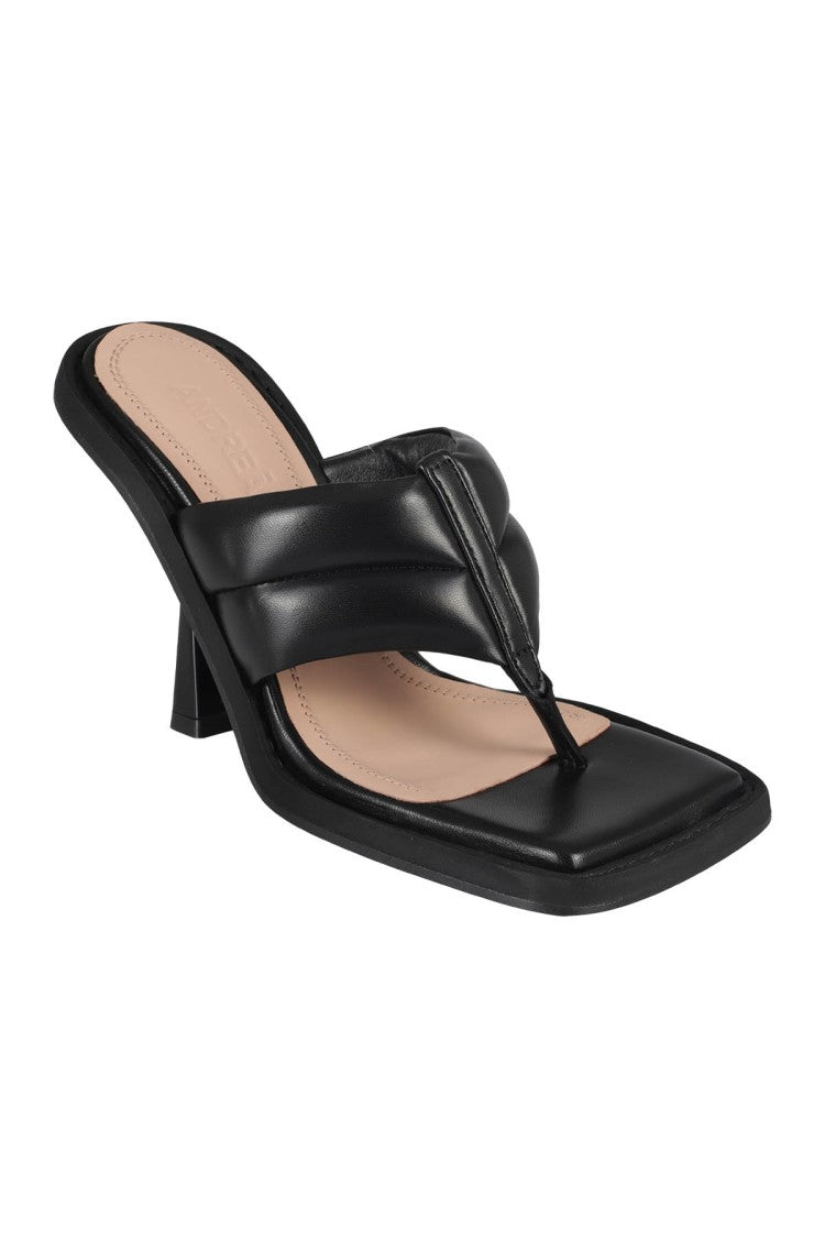 Andreâdamo Square Toe Padded Thong Mules In Black Leather