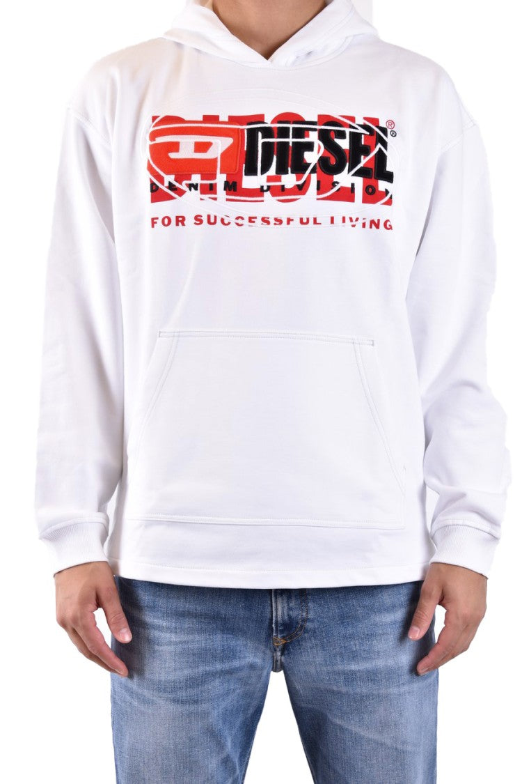 Diesel White Cotton Logo-Print Hoodie