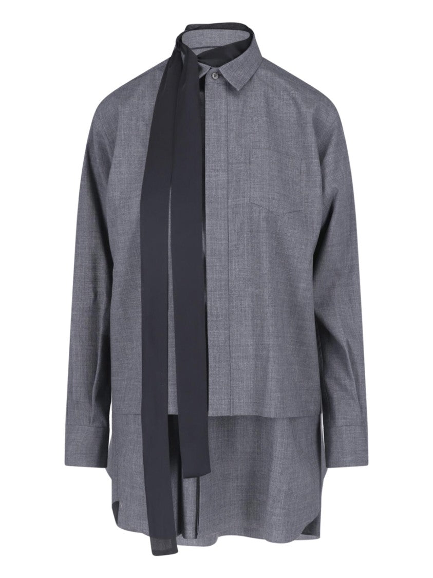 Sacai Mini Chemisier Dress With Removable Scarf Detail And Classic Collar