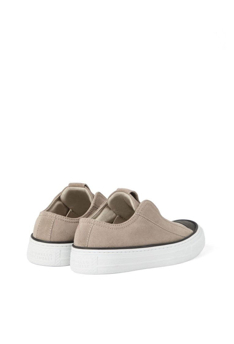 Brunello Cucinelli Suede Slip-On Footwear With Textured Toe Cap