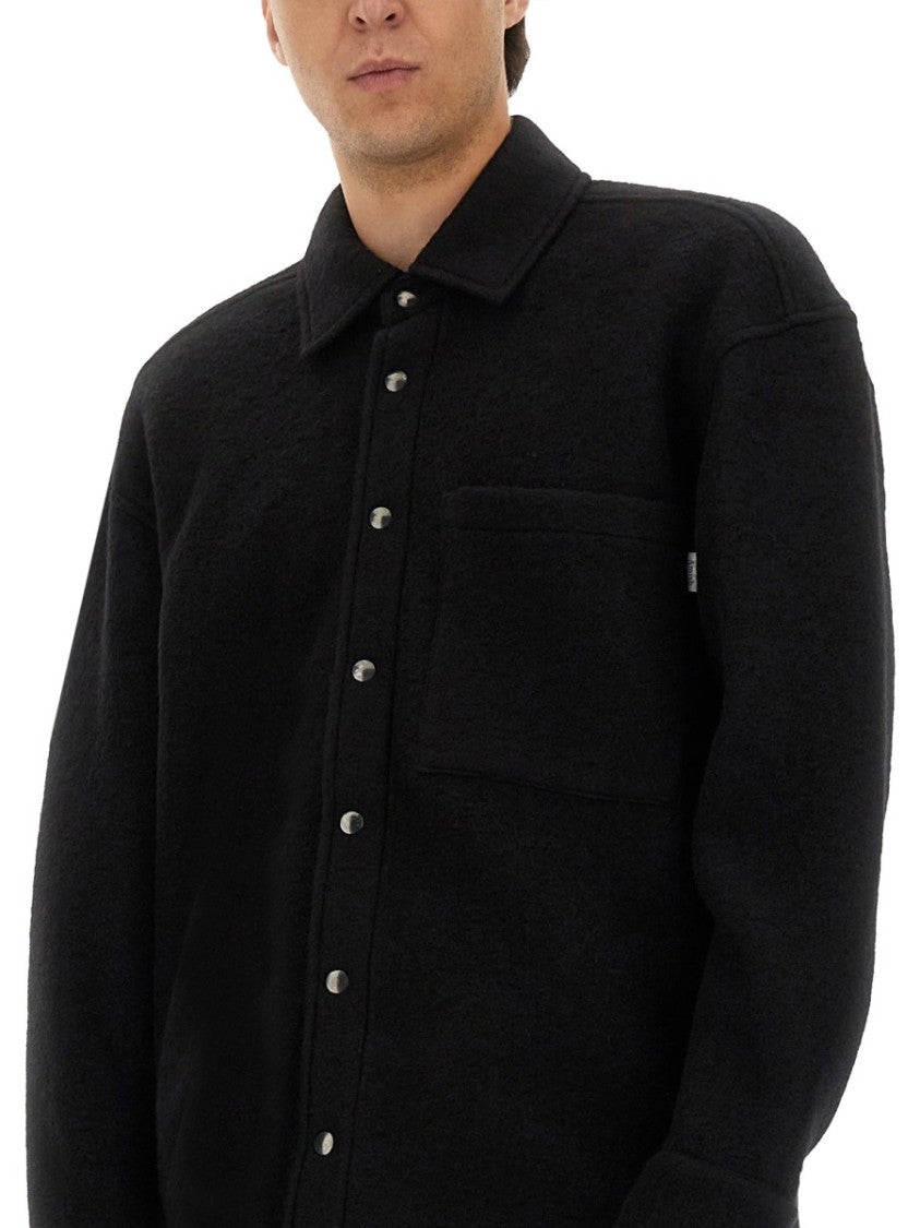 Amish Relaxed Fit Wool Blend Overshirt With Classic Collar