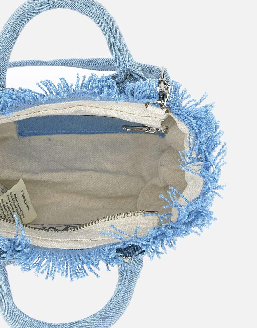 Mc2 Saint Barth Light Blue Denim Tote Bag With Frayed Edges