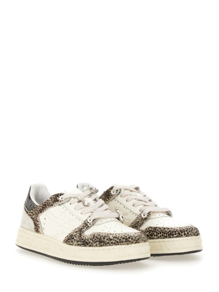 Premiata Low-Top Sneaker With Spotted Animal Print And Textured Sole
