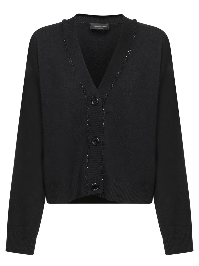 Fabiana Filippi Black Cardigan With V-Neckline