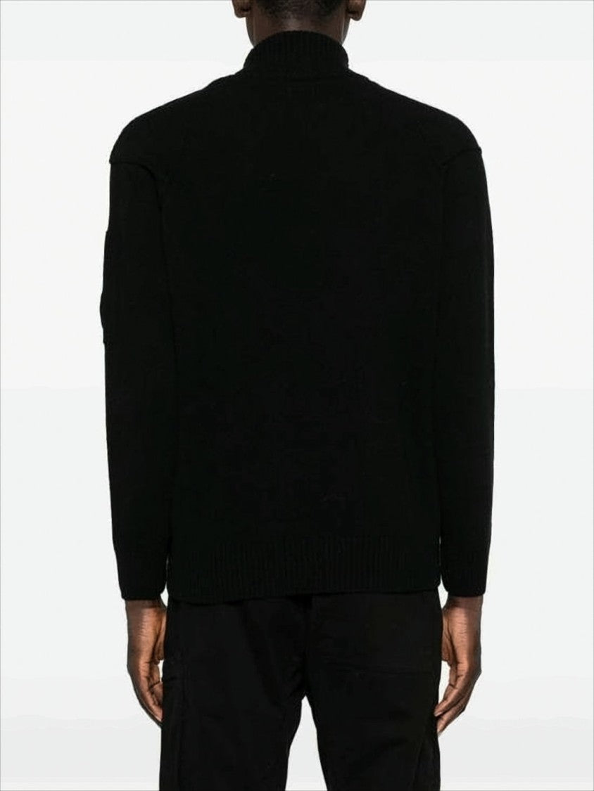 C.P. Company Ribbed High-Neck Black Sweater With Logo Patch
