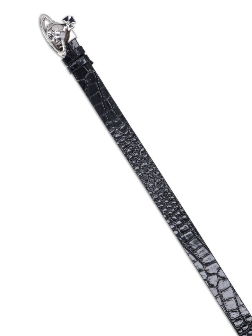 Vivienne Westwood Black Textured Orb Buckle Leather Belt